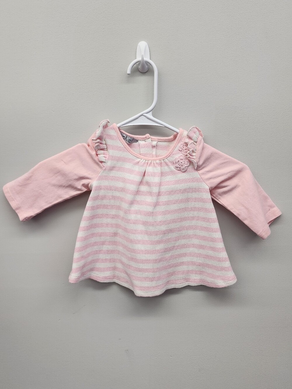 Peppa & Julie Girls 24M Pink Striped Ruffle Flower Tunic Top
